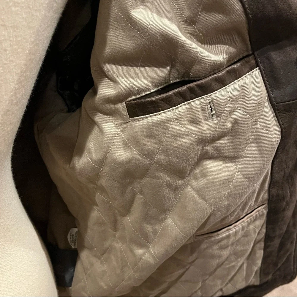 Chaps Men's Dark Brown Leather Bomber Jacket - Picture 5 of 9